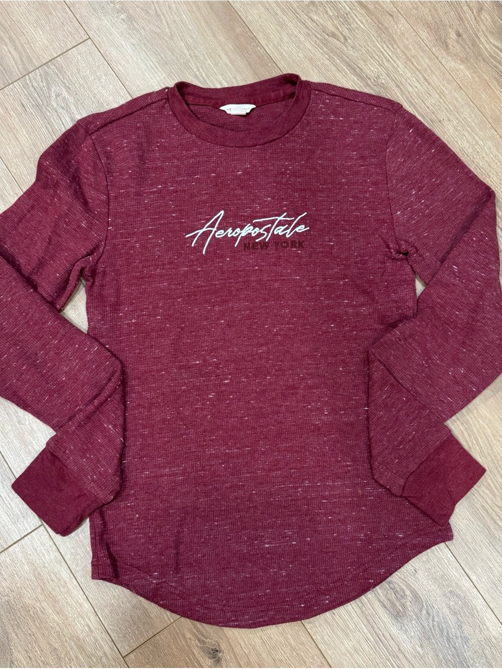 Aeropostale Women’s Burgundy Heathered Crewneck Thermal Tee